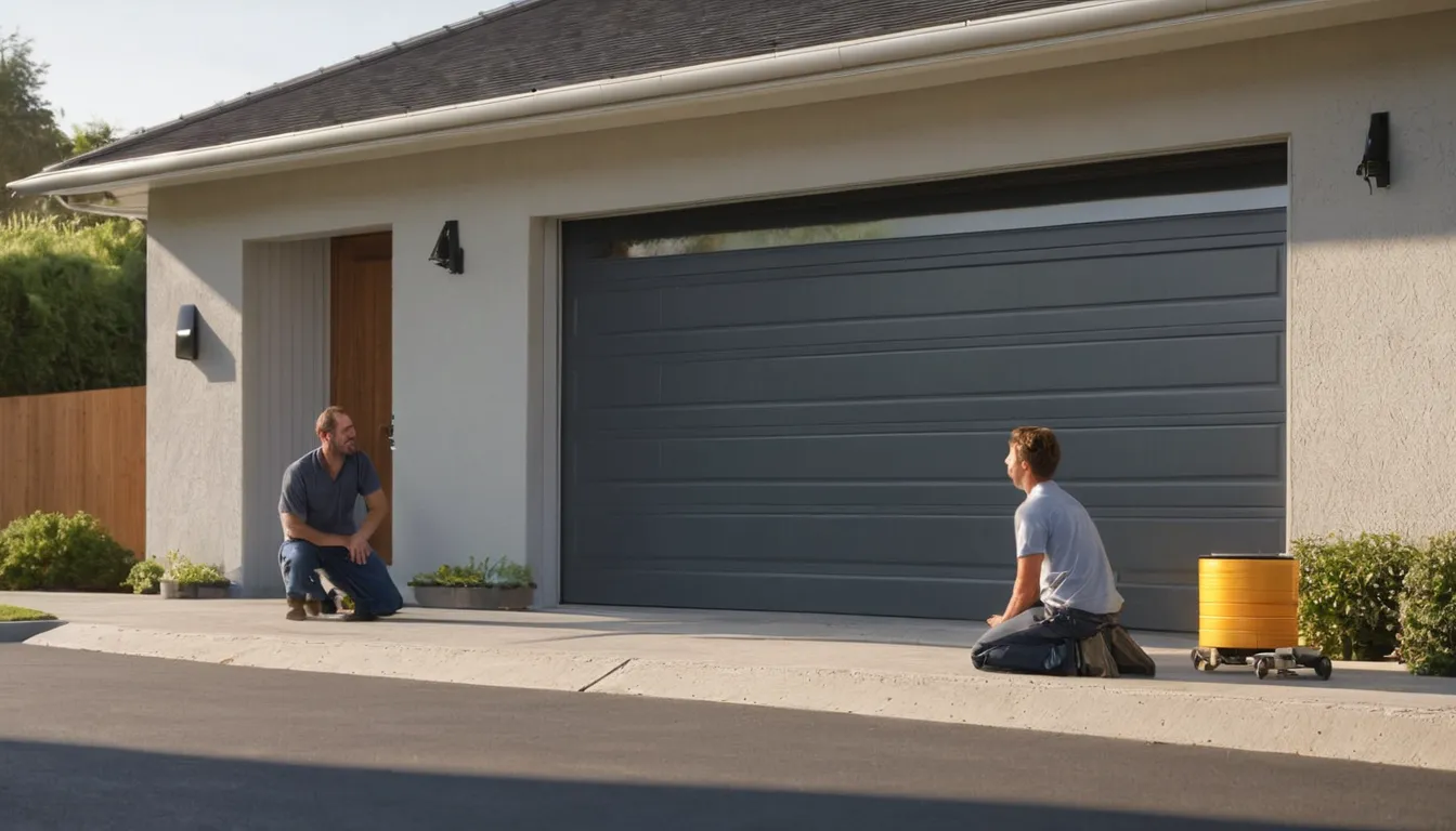 A local garage door provider inspecting the track of a residential garage door in Plant City